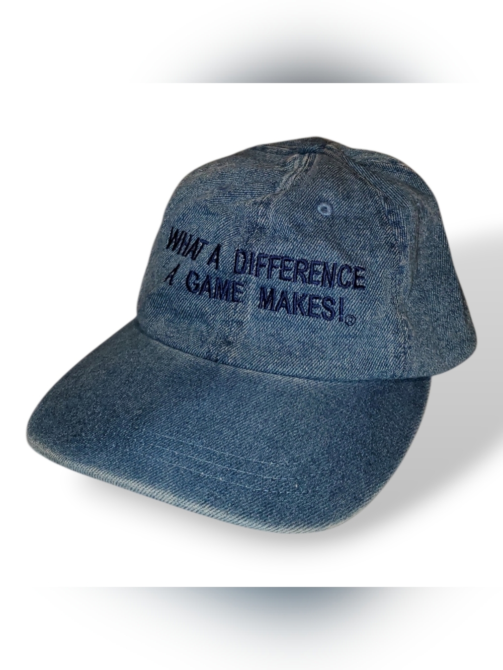 Casual Blue Denim Cap with Embroidered Quote